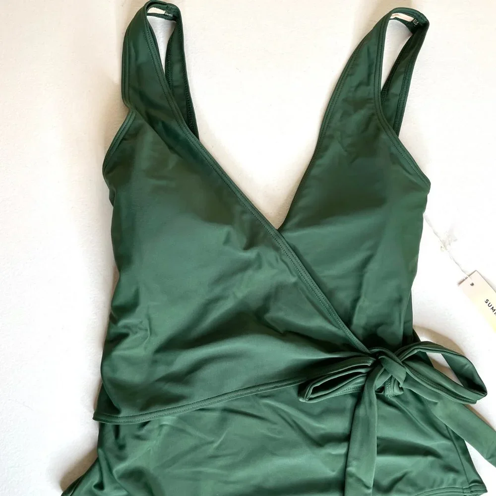New SUMMERSALT Perfect Wrap One-Piece Olive Swimsuit Size 6 - Picture 4 of 16